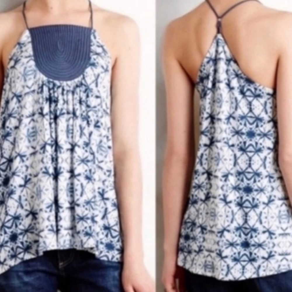 Anthropologie One September Anza Bib Tank Top Blue/White